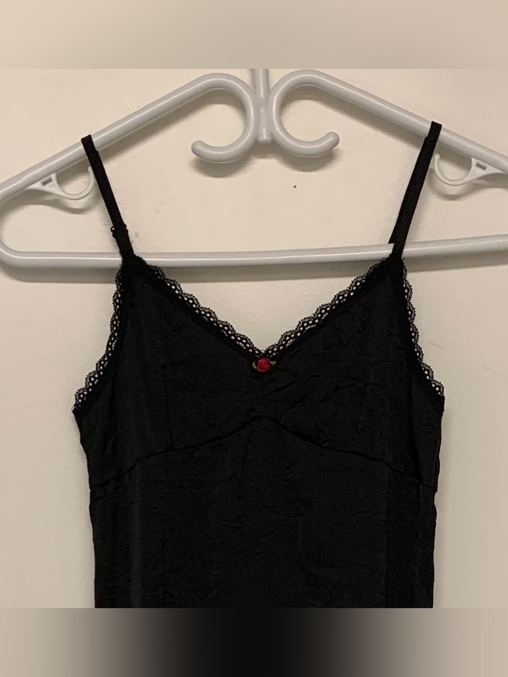 My Sisters Closet Slip Dress Black Lace Trim Crinkle Wash Babydoll 90s Style